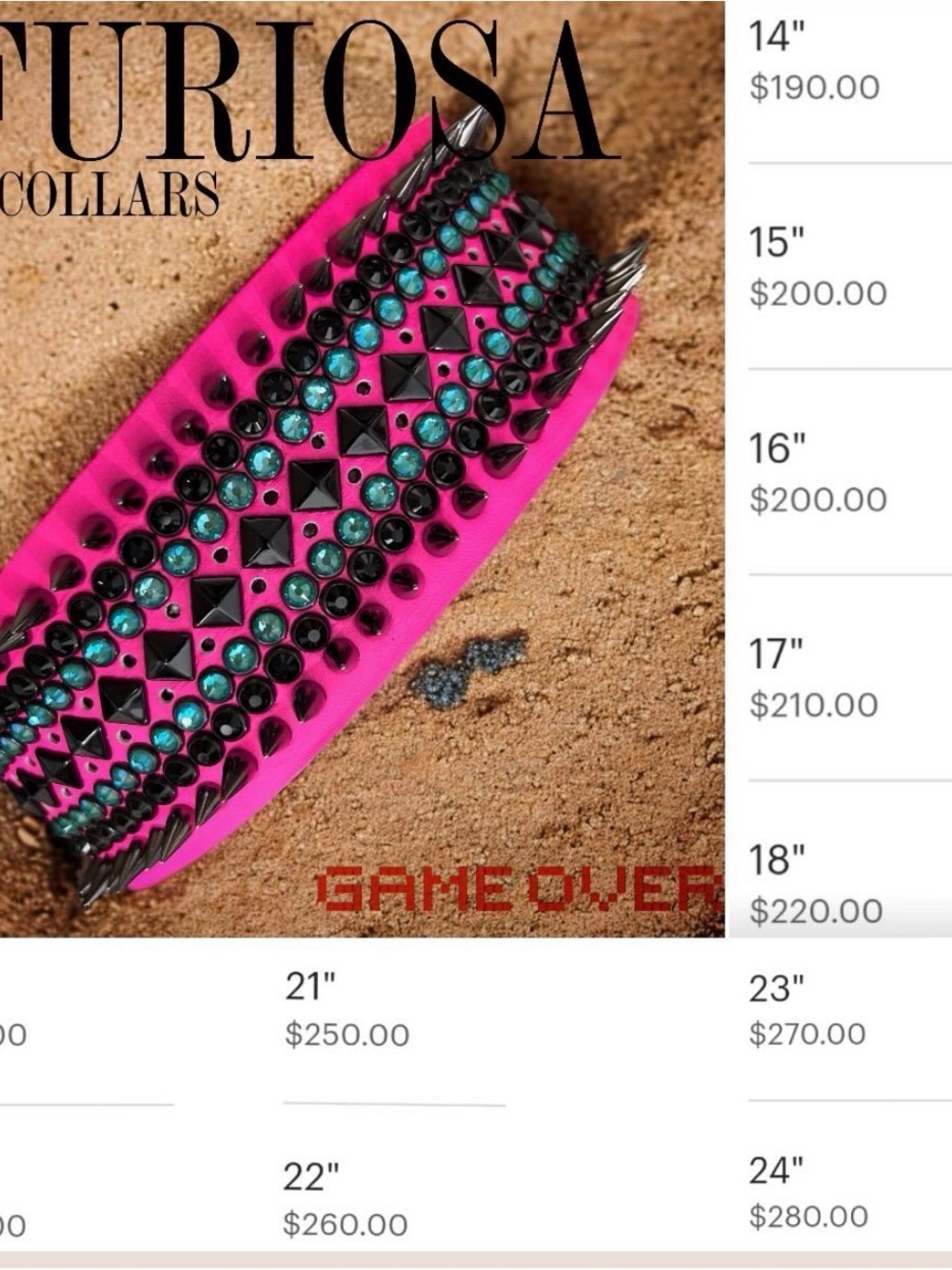 Hot Pink Dog Collar with Teal Crystals & Black Studs